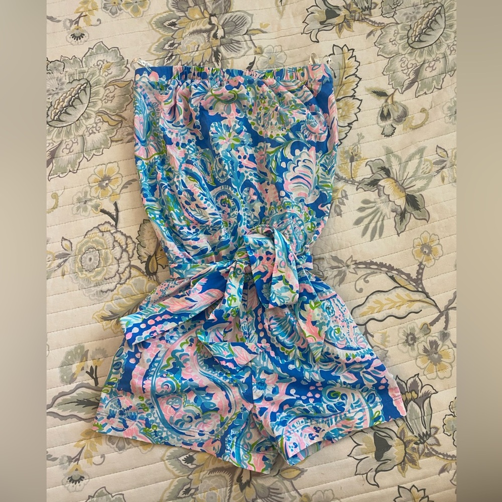 Brand New Lilly Pulitzer size XXS blue romper with tie waist
